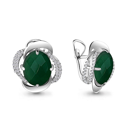 4440209А Серьги из Серебра с агатами, фианитами из коллекции "Камелия"