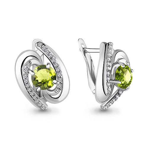 4405707А Серьги из Серебра с фианитами, хризолитами