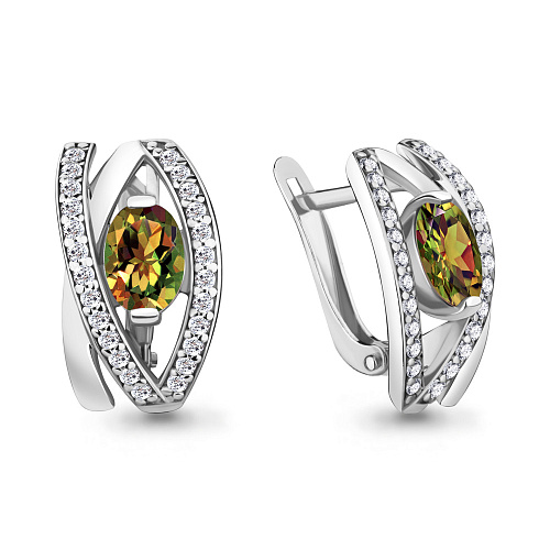 4746719А Серьги из Серебра с султанитами иск., фианитами