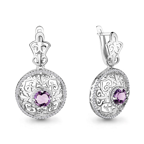 4429104А Серьги из Серебра с аметистами, фианитами