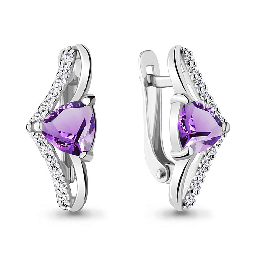 4748204А Серьги из Серебра с аметистами, фианитами