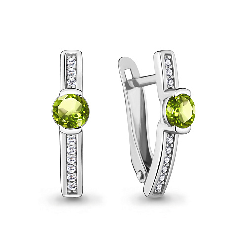 4412507А Серьги из Серебра с фианитами, хризолитами