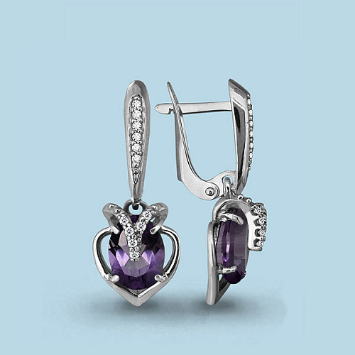 4449504А Серьги из Серебра с аметистами, фианитами