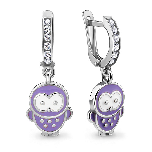 46539А Серьги из Серебра с фианитами, эмалью из коллекции "Happy"