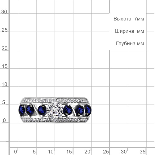 64206Б Кольцо из Серебра с наносапфирами, фианитами из коллекции "Клеопатра"