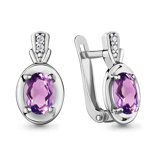 4735204А Серьги из Серебра с аметистами, фианитами