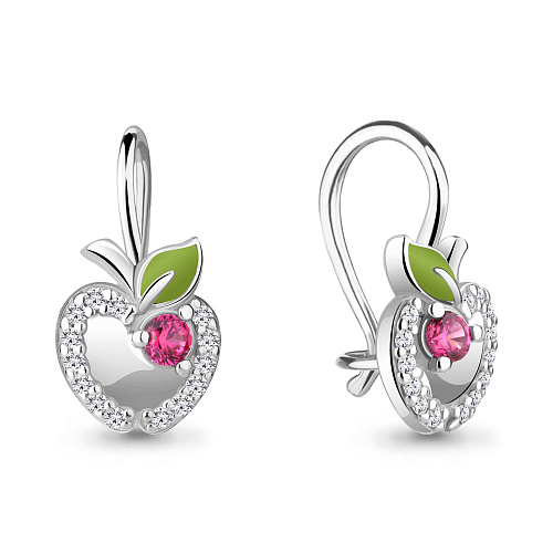 47052А Серьги из Серебра с корундами иск., фианитами, эмалью из коллекции "Happy"