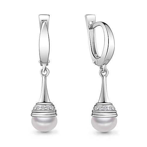 42246А Серьги из Серебра с культ. жемчугом  аа, фианитами